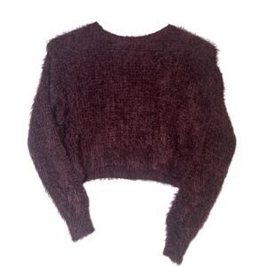 Love Change Italy Furry Fuzzy Nylon Cropped Purple Sweater Women's Size Medium
